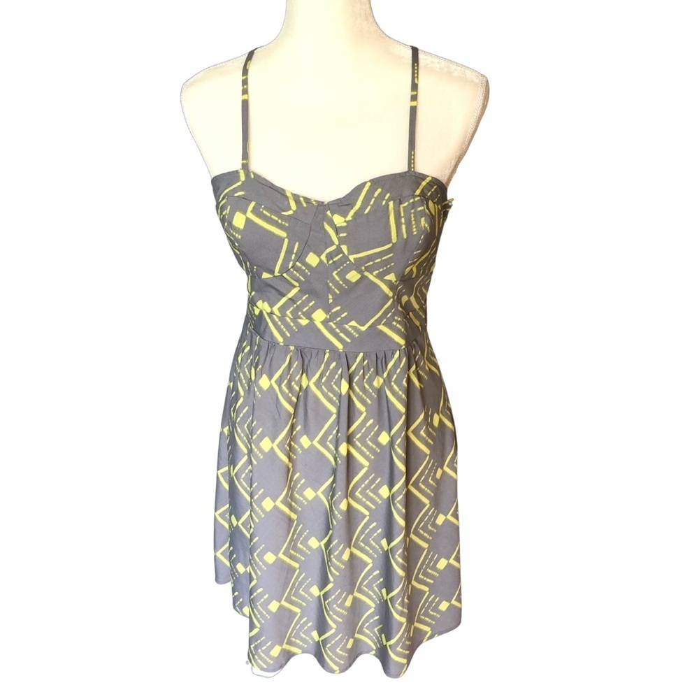 O’Neill Spaghetti Strap Dress Gray & Yellow Side Zip Size 11